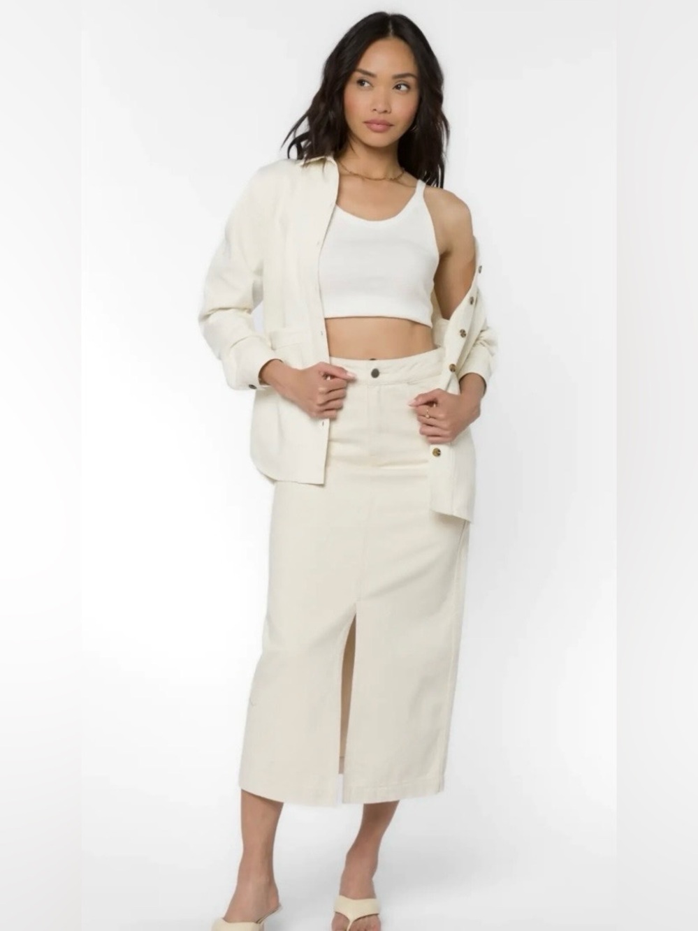 Velvet Heart Cream Midi Pencil Skirt with Center Slit